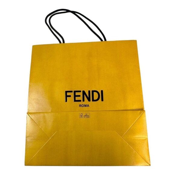 Fendi Roma Yellow Paper Shopping Bag w/ Black Handles Authentic 13" Gift Storage - Picture 3 of 5